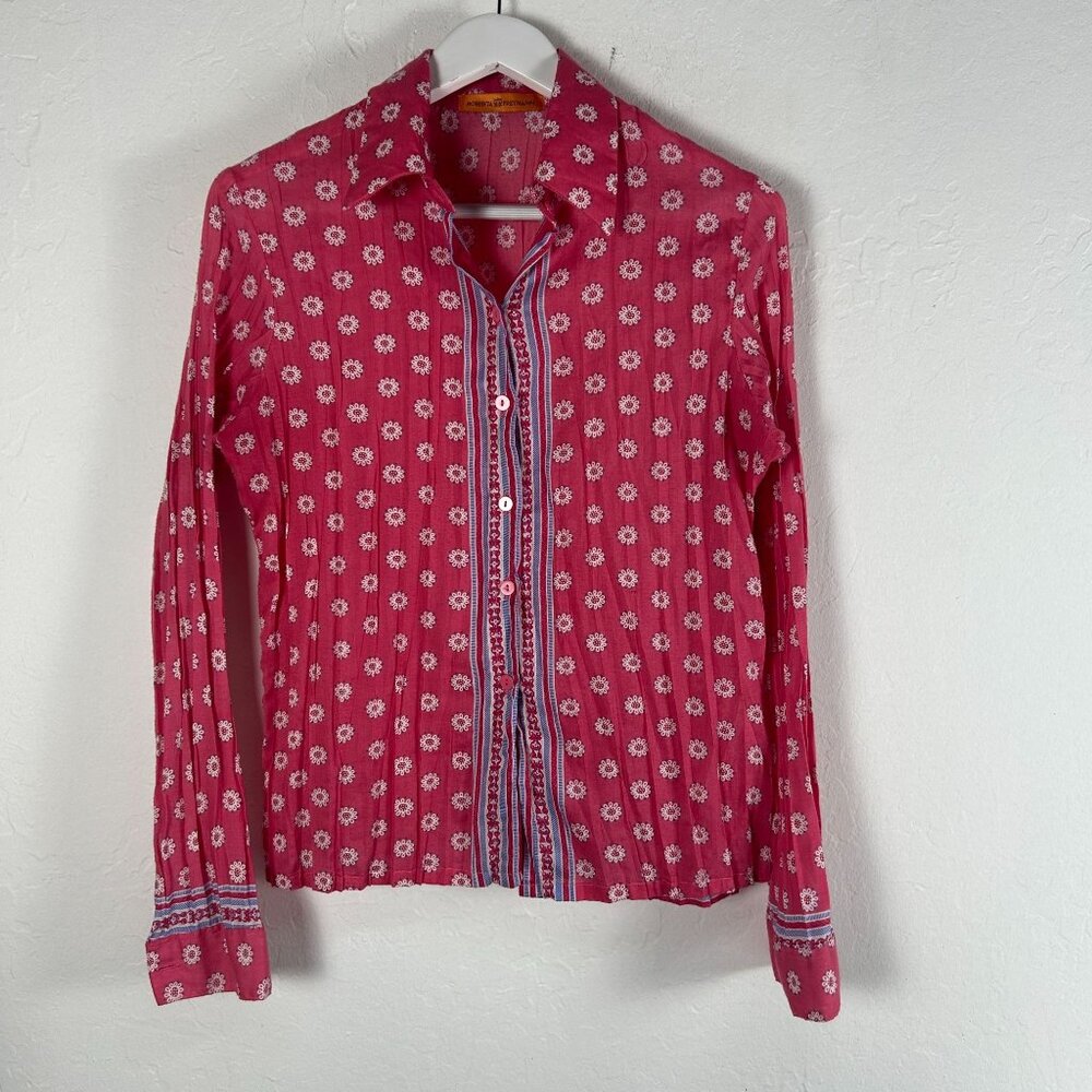 Roberta Freymann Womens Pink Floral Long Sleeve Button Up Shirt Size 22 Casual